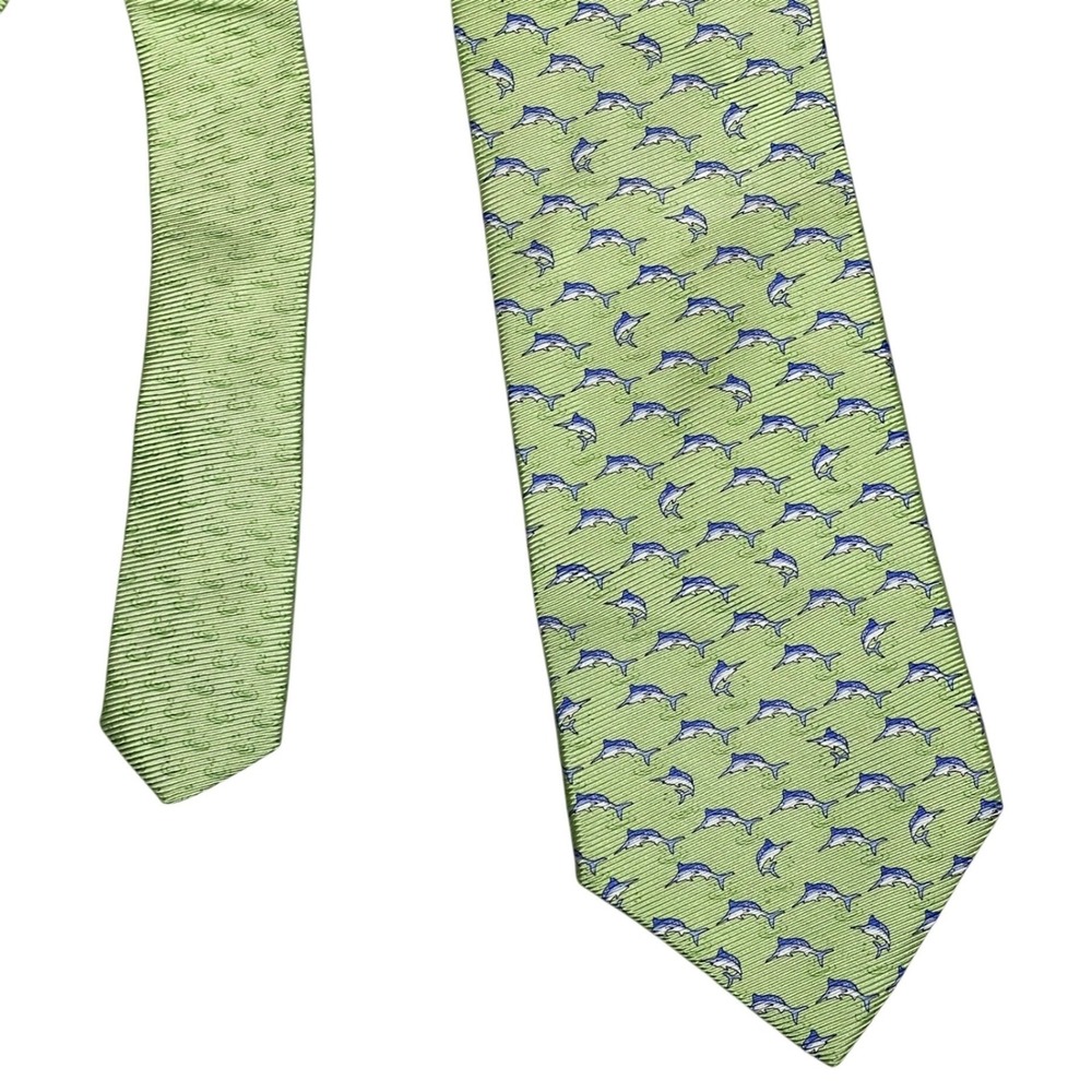 Tommy Hilfiger Necktie Mens OS Green Blue Marlin Fish Silk Nautical Preppy